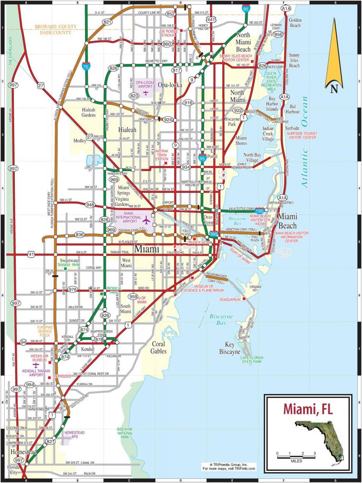 estradas com portagem no mapa de Miami