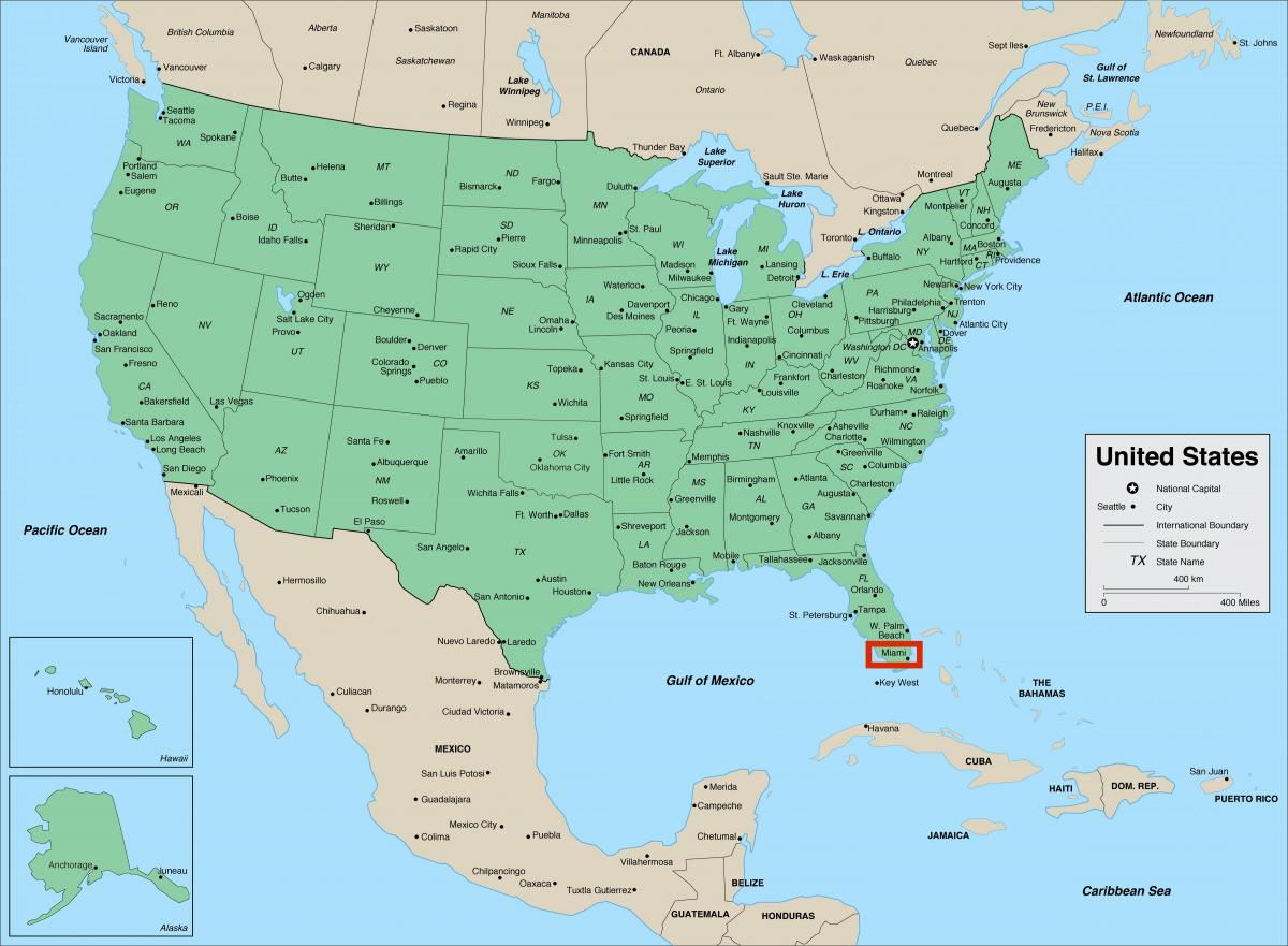 Miami no mapa dos EUA