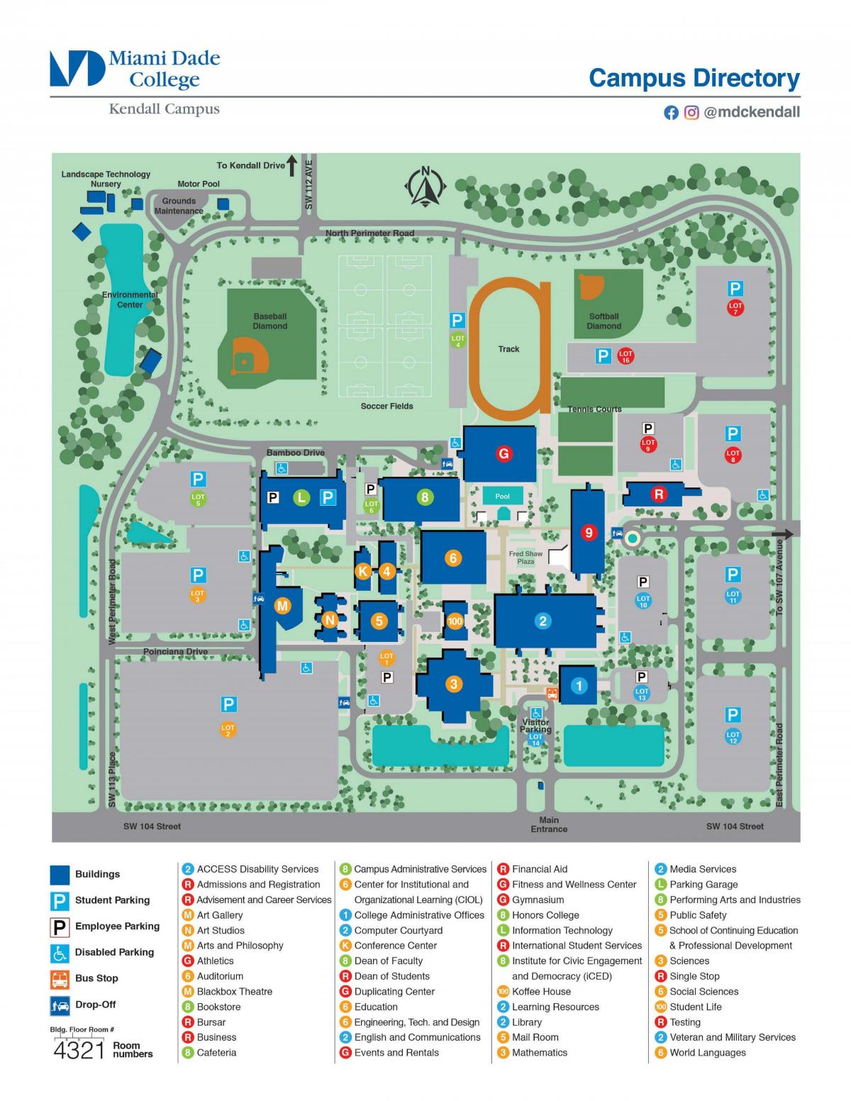 Miami Dade college Kendall mapa do campus.