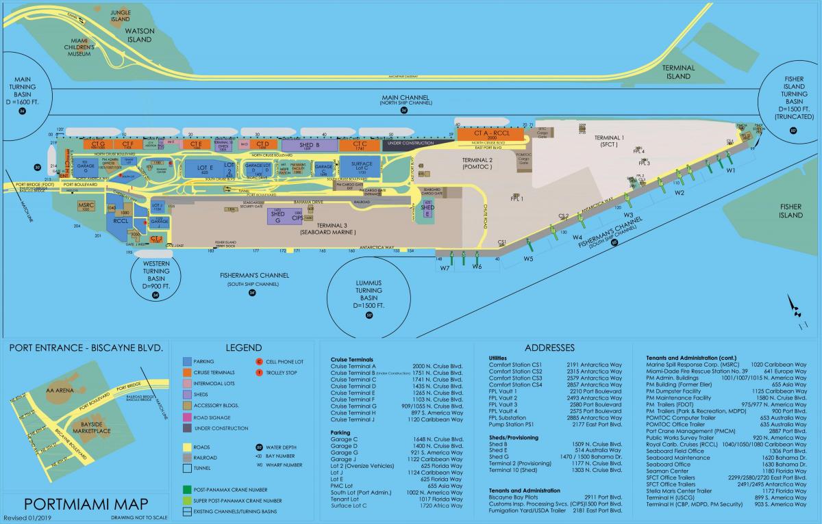 mapa do porto de Miami