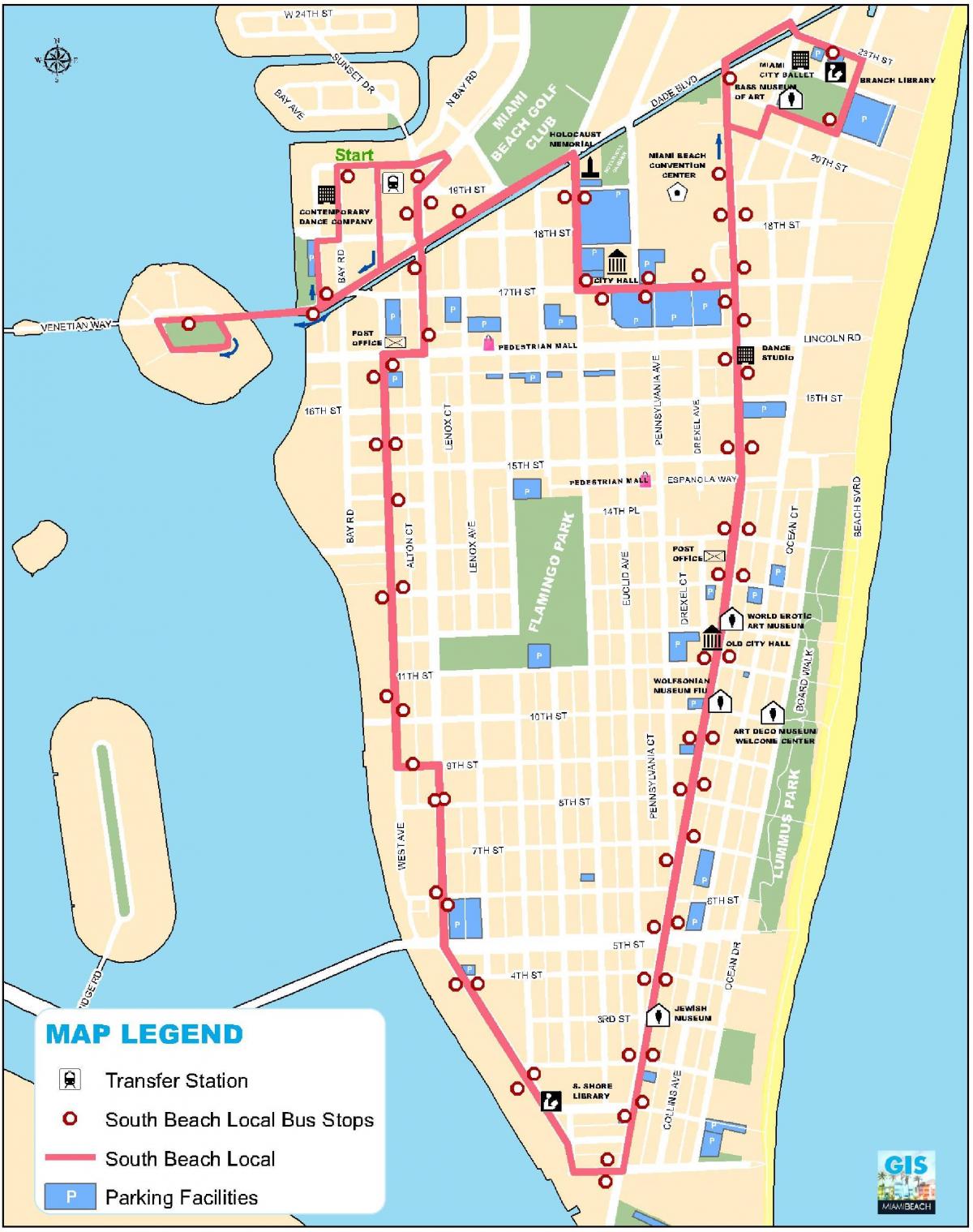 mapa de south beach em Miami