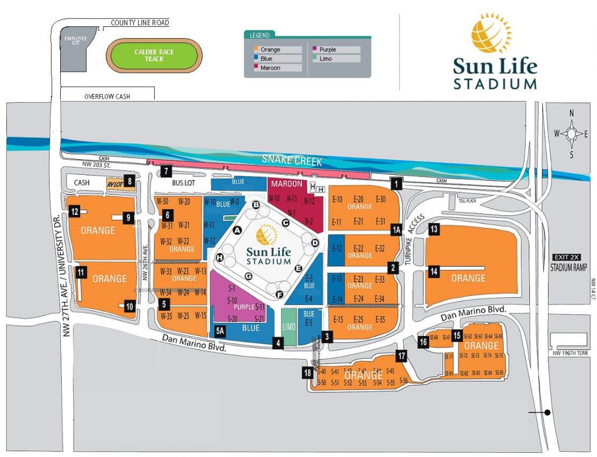 Sun Life stadium estacionamento mapa